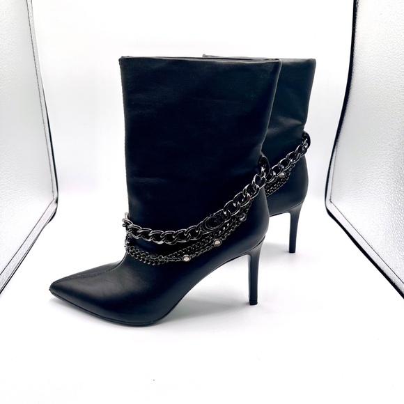Guess Dasilda black leather ankle bootie with decorative black chains - Picture 2 of 5